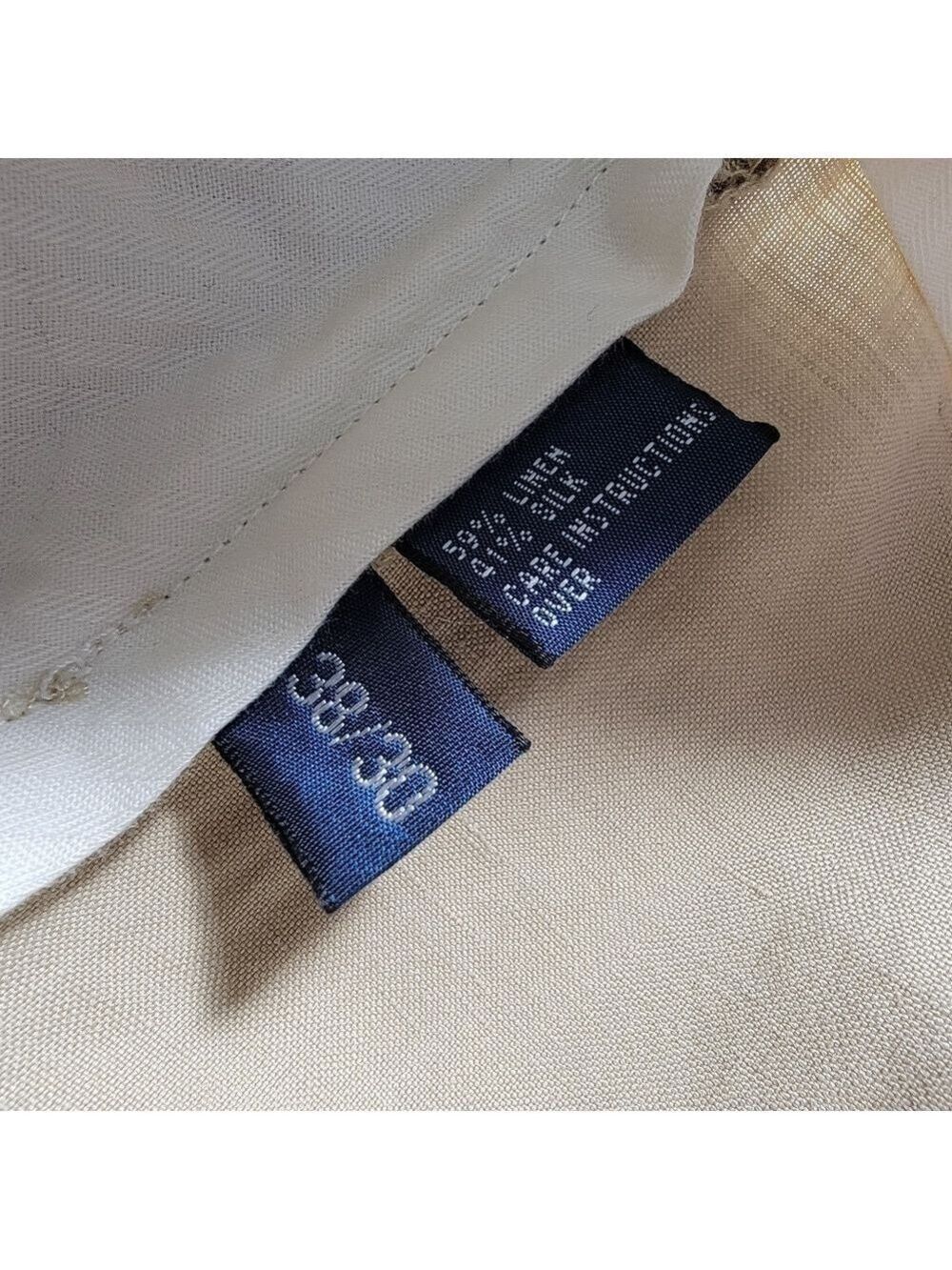 Vintage Polo Ralph Lauren Linen Silk Pants Tan Beige Mens 38x30 Flat Front Chino - Picture 2 of 12